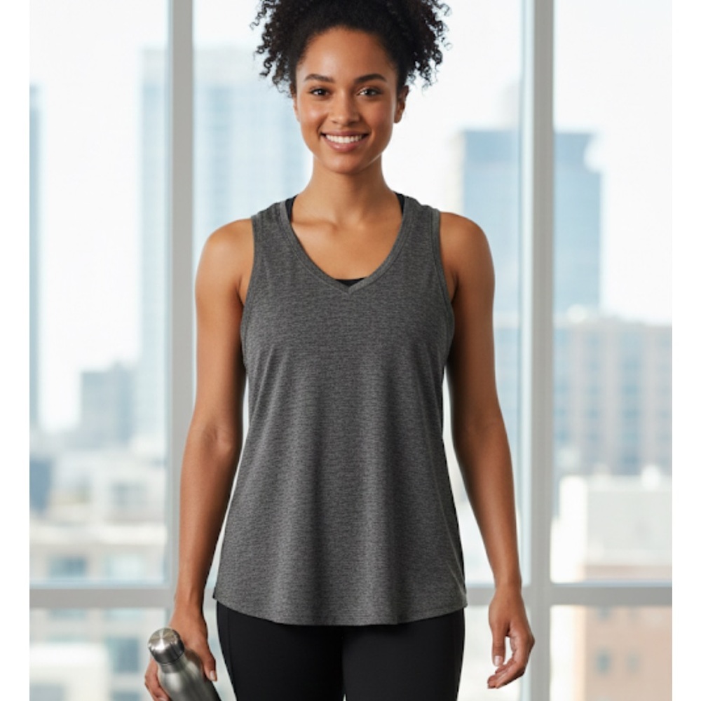 REEBOK V-Neck Hi Lo Tank Top, Women’s Size L, Gray